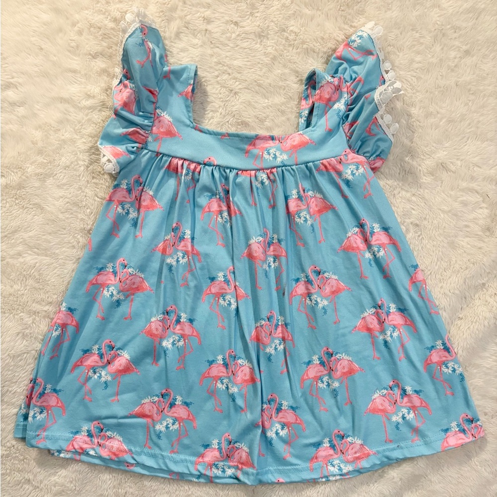 Charming Flamingo Kids Blouse - Sky Blue and Pink